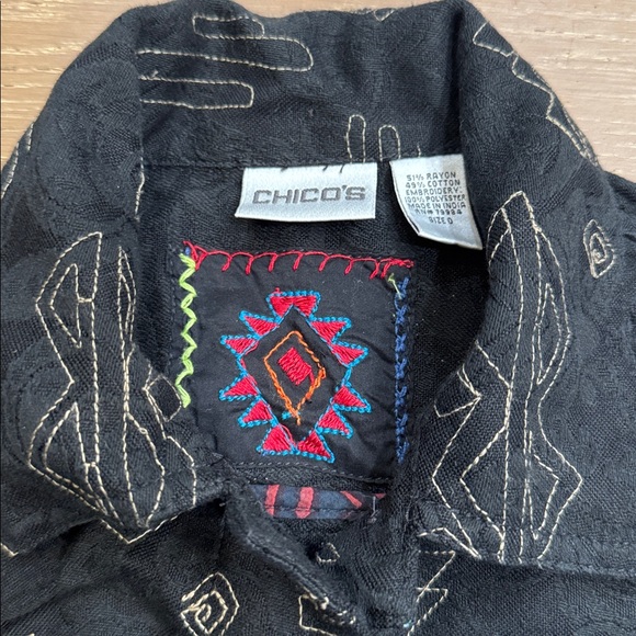 Chico’s Embroidered Boho Jacket Black Artistic Tribal Statement Piece size 0 - Picture 4 of 11